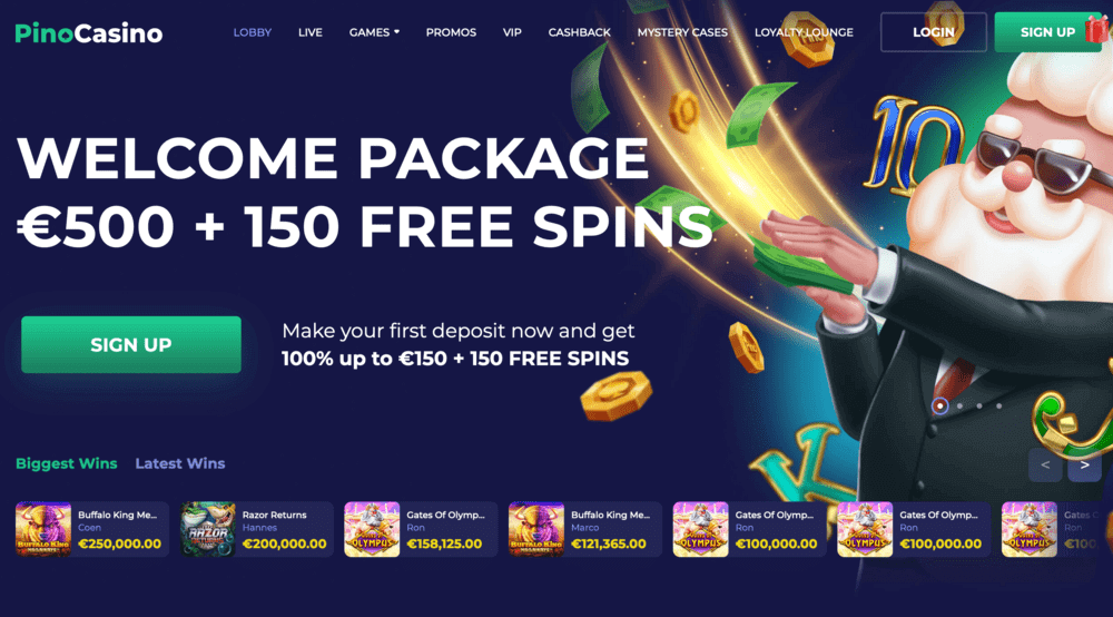 PinoCasino stortingspagina met betaalmethoden